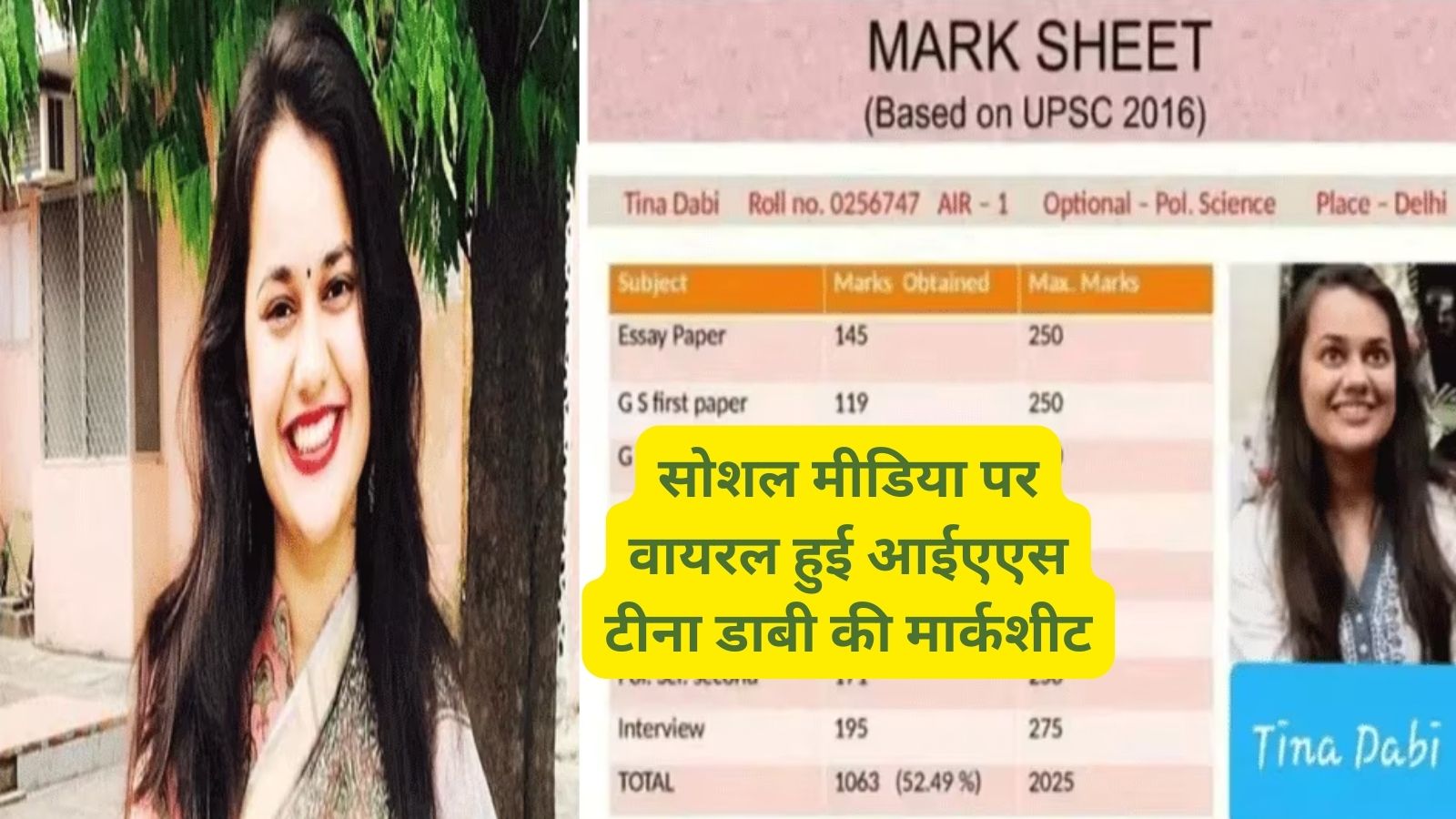 IAS Tina Dabi Marksheet:सोशल मीडिया पर वायरल हुई आईएएस टीना डाबी की मार्कशीट, आप भी देखें मार्कशीट