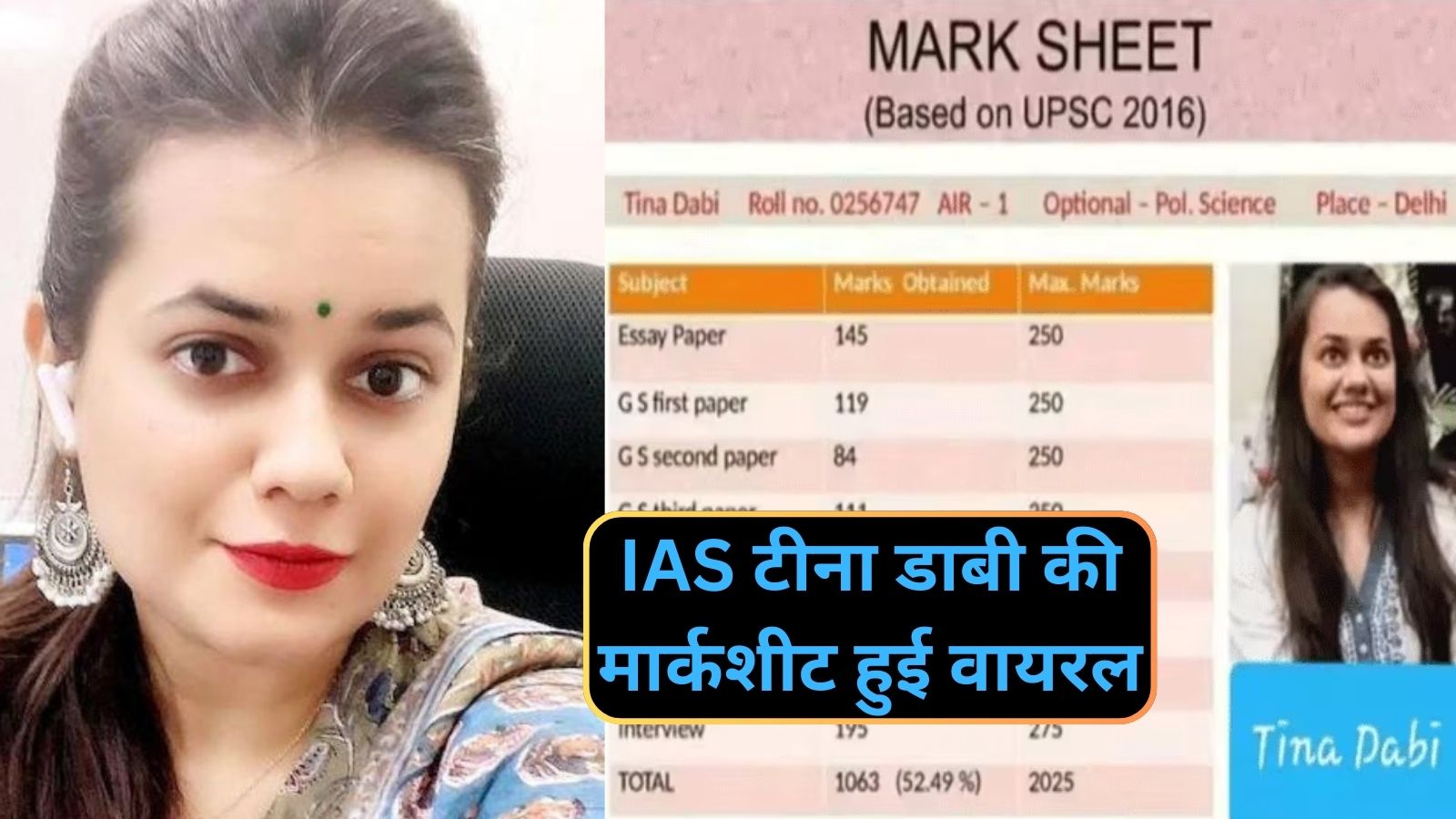 IAS Tina Dabi :IAS टीना डाबी की मार्कशीट हुई वायरल,आप भी देखें मार्कशीट