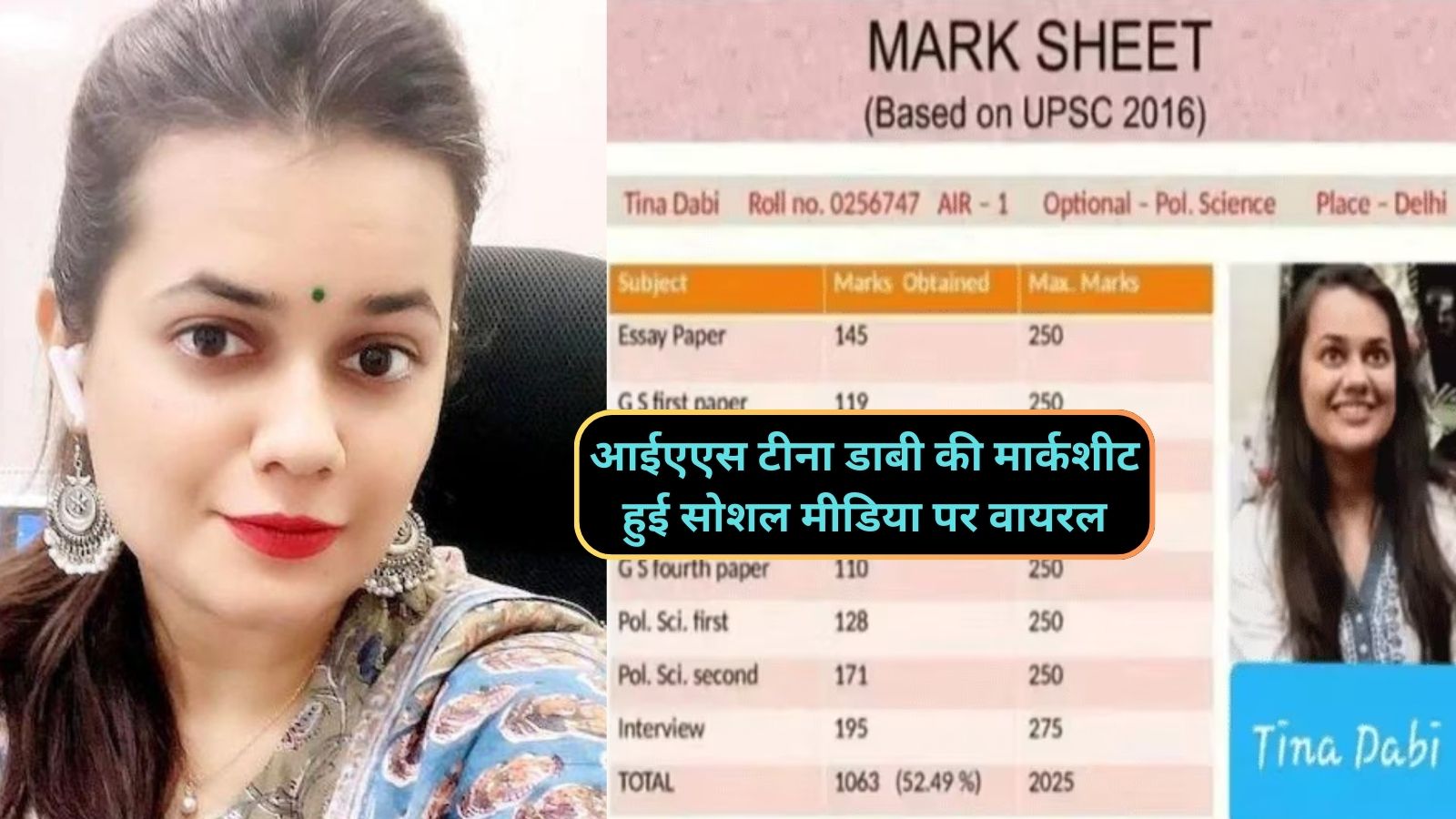 IAS Tina Dabi Marksheet:आईएएस टीना डाबी की मार्कशीट हुई सोशल मीडिया पर वायरल,आप भी देखिए मार्कशीट